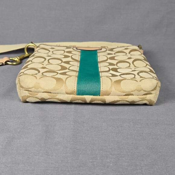 Coach Signature Stripe Swingpack Crossbody Bag F50600 Khaki Emerald Green - Picture 5 of 16